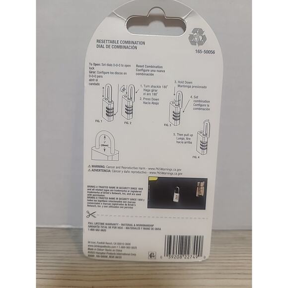 Brinks Combo 123 Brass 3-Dial Resettable Combination 40mm Padlock 165-50056 - Picture 2 of 2
